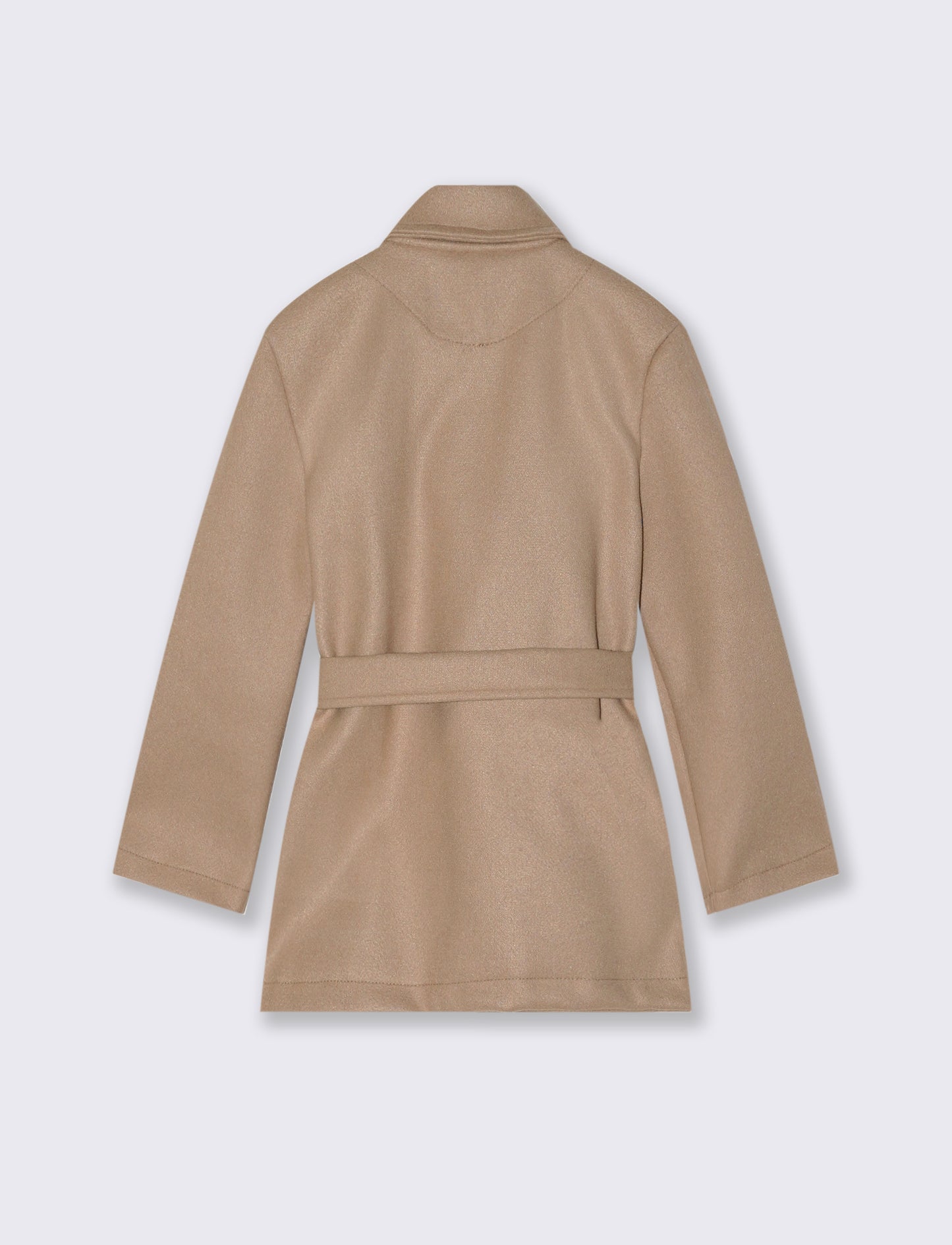 Trench da bambina con rouches laterali e doppia abbottonatura. - Cammello