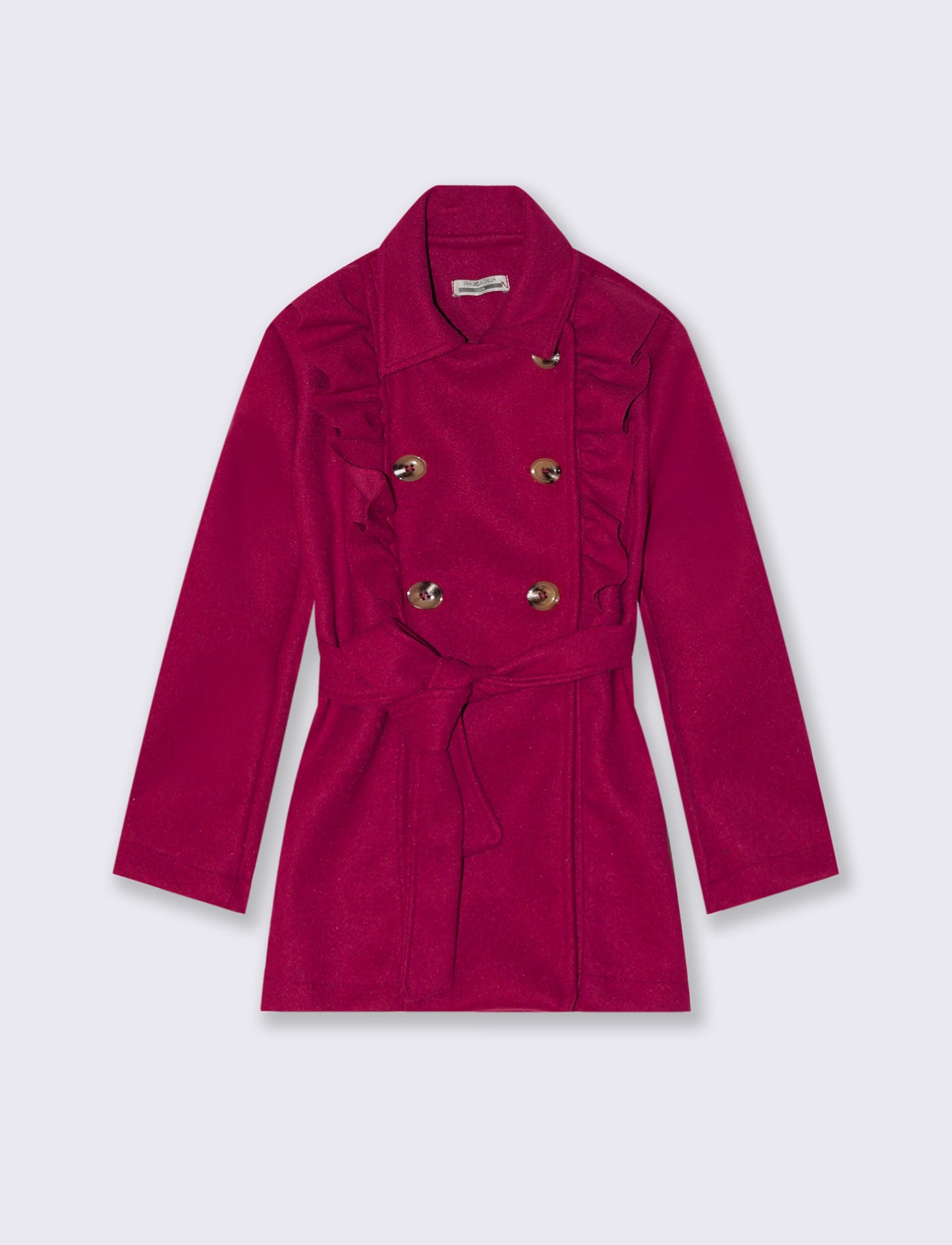 Trench da bambina con rouches laterali e doppia abbottonatura. - Magenta