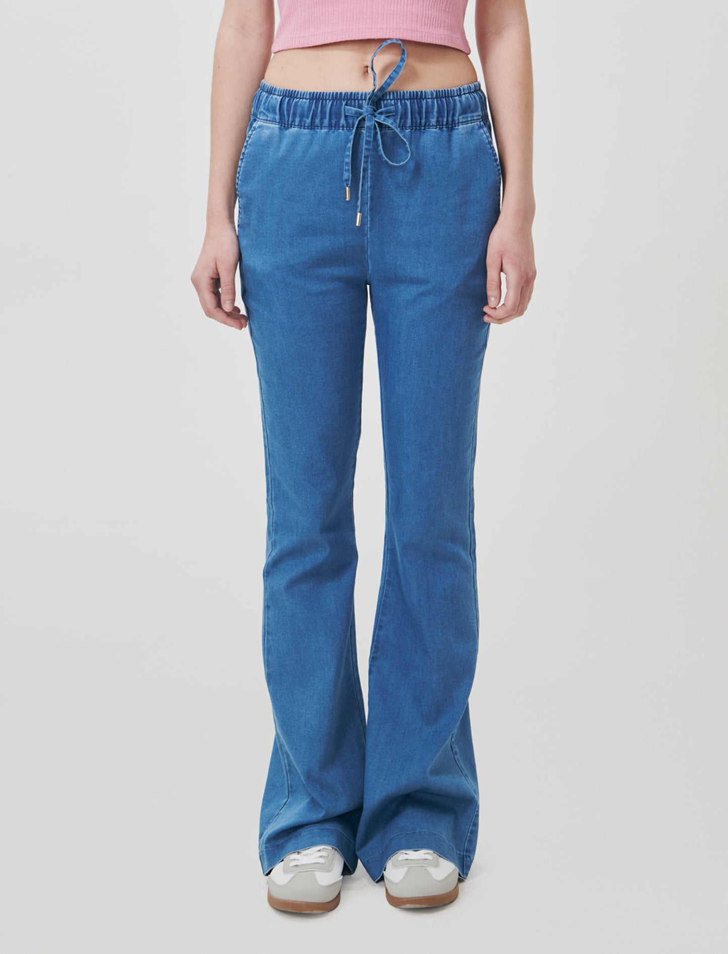 Flare Pants with Elastic Waistband - Blue