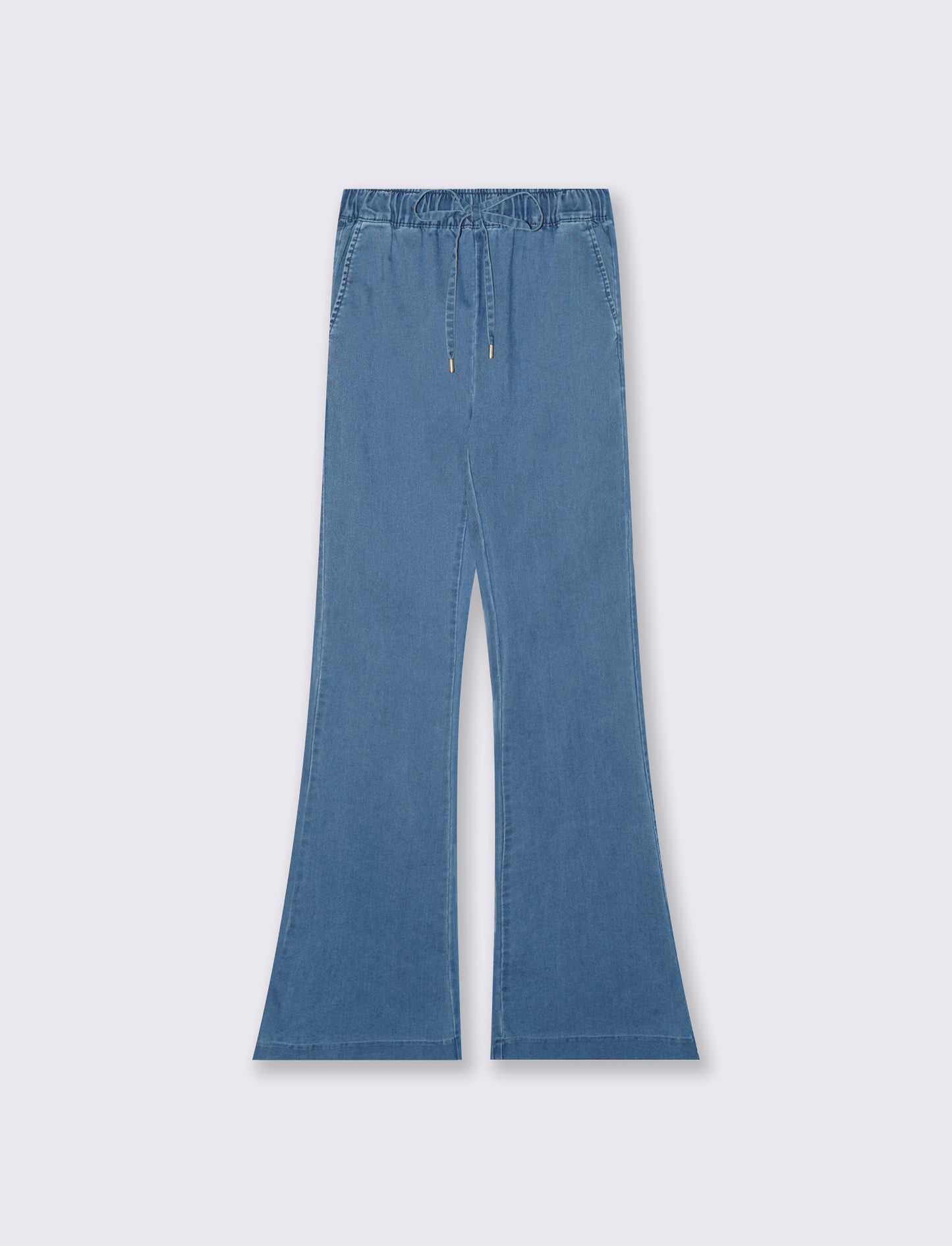 Flare Pants with Elastic Waistband - Blue