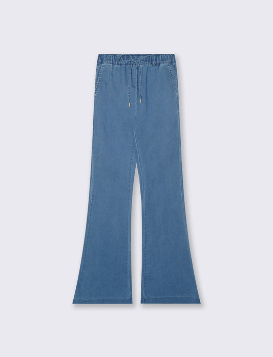 Pantalone Flare con Elastico in Vita - Denim
