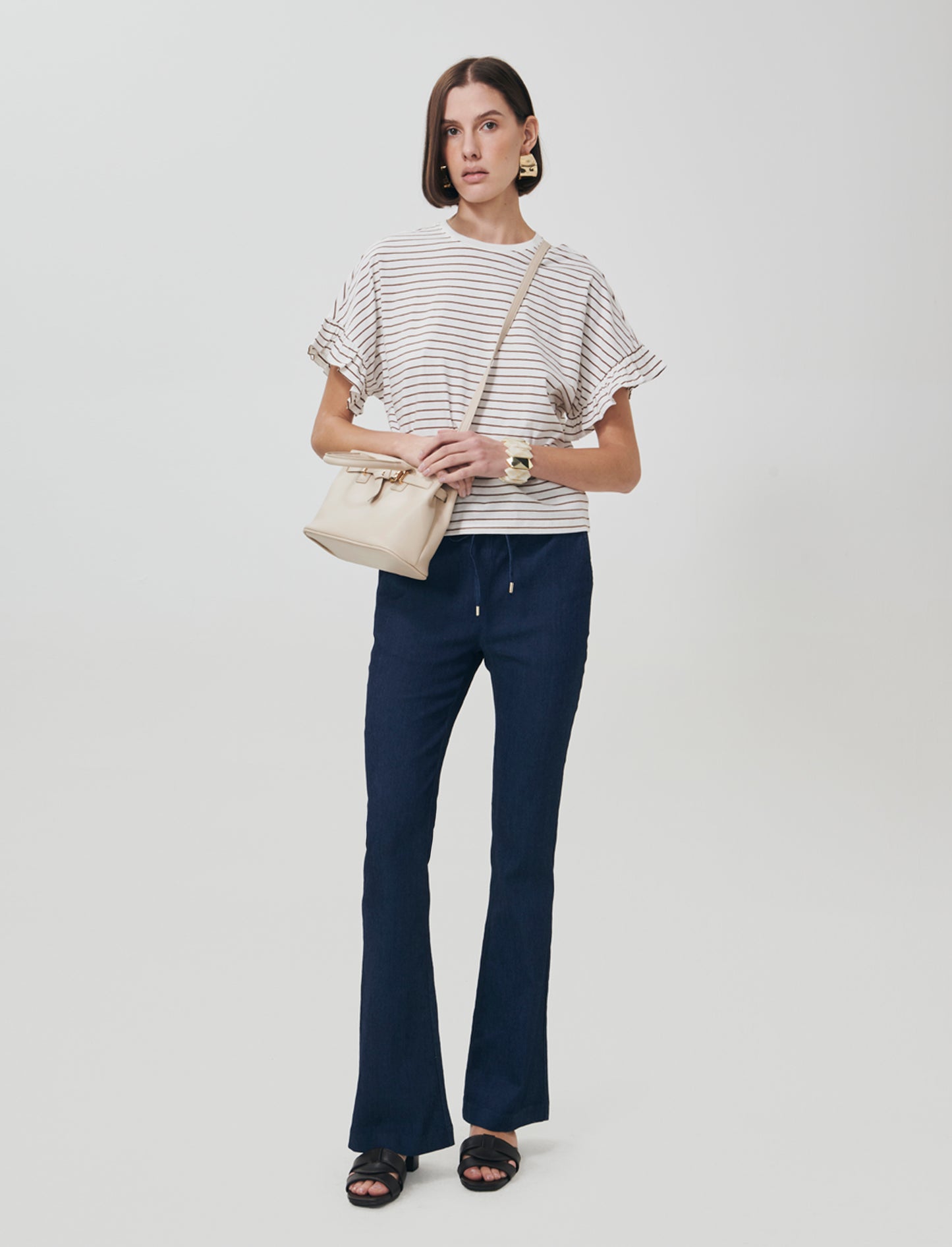 Flare Pants with Elastic Waistband - Blue