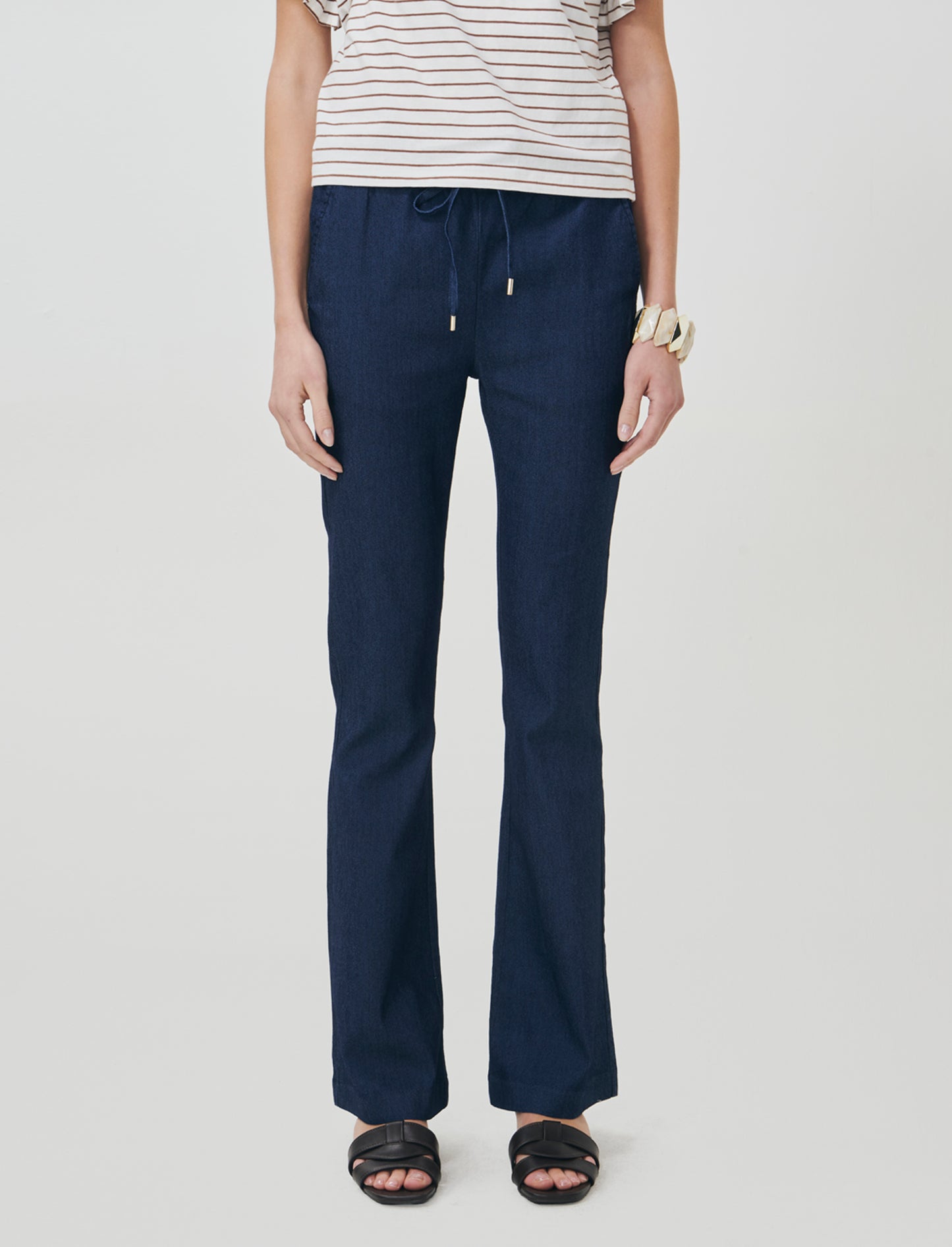 Flare Pants with Elastic Waistband - Blue