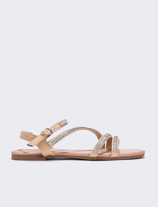 Sandalo da bambina con strass colorati - Beige
