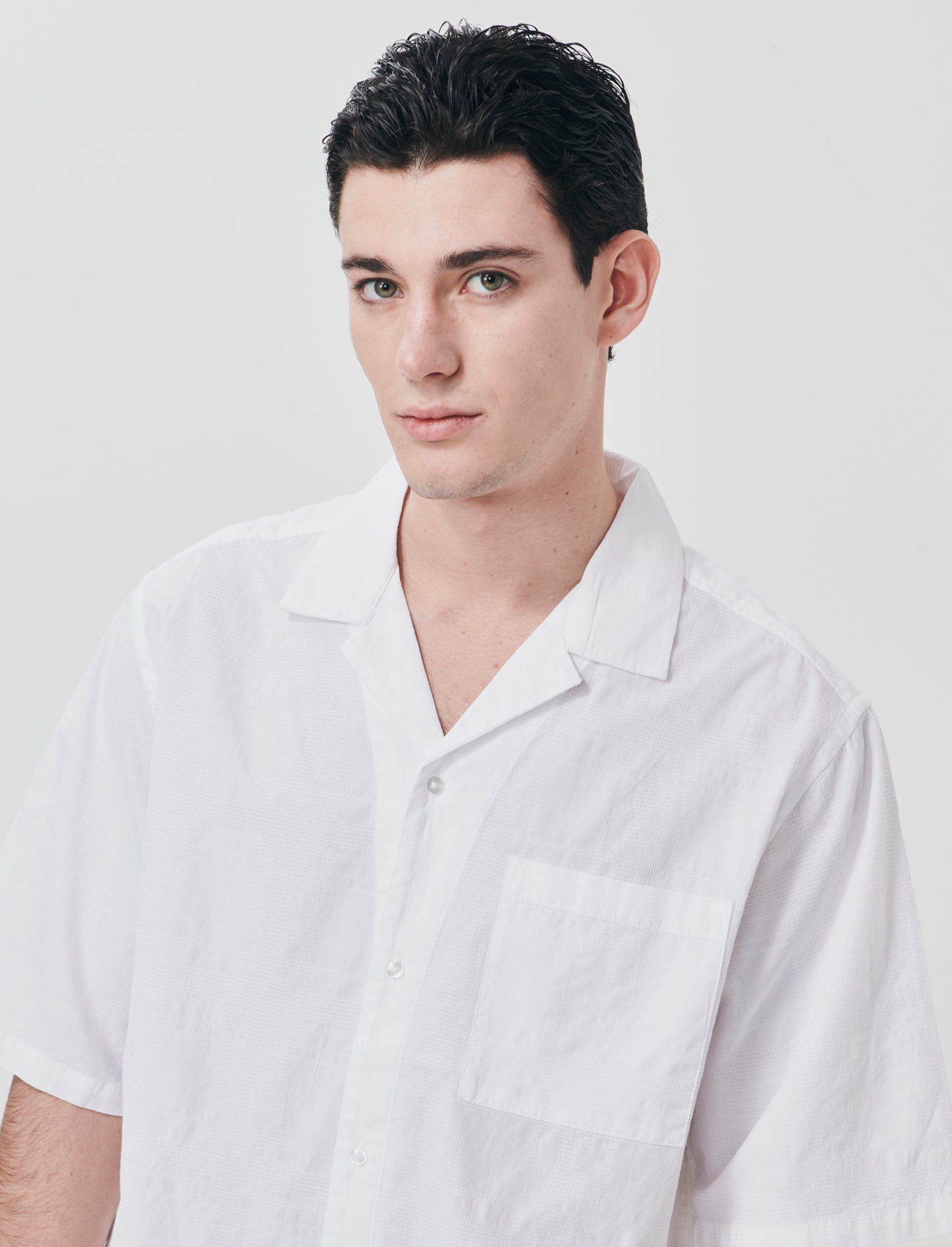 Jacquard Shirt Check Effect Soft Fit - White