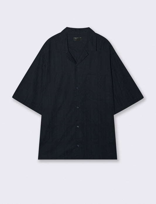 Camicia Jacquard Effetto Quadri Soft Fit - Blu