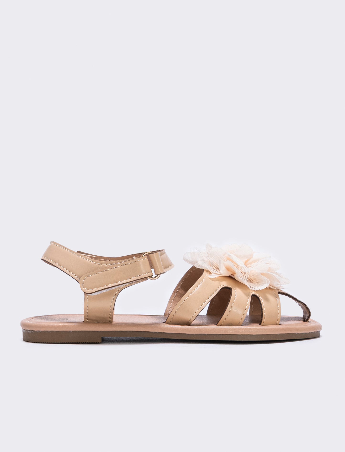 Sandalo beige con fiore in tulle da bambina - Beige