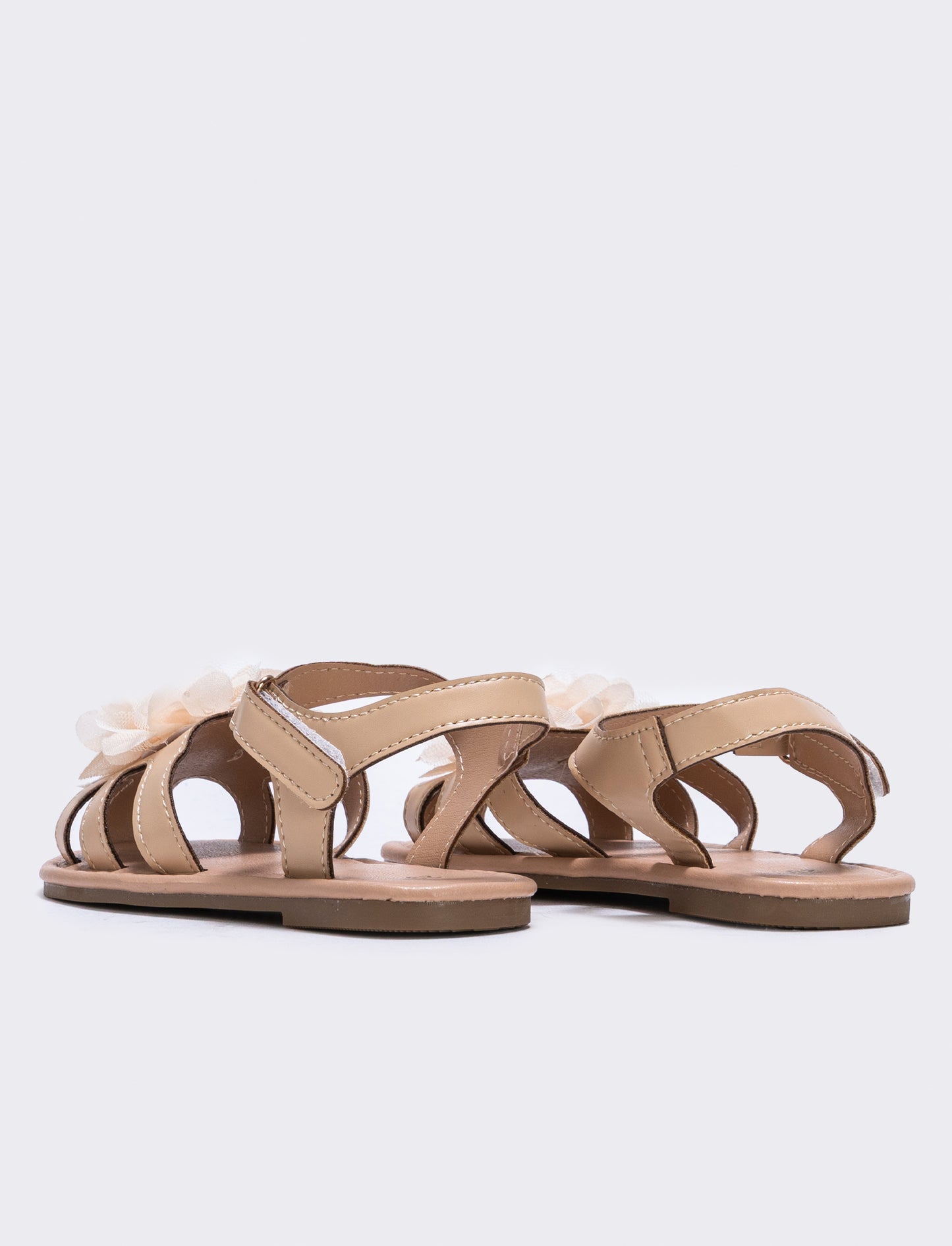 Sandalo beige con fiore in tulle da bambina - Beige