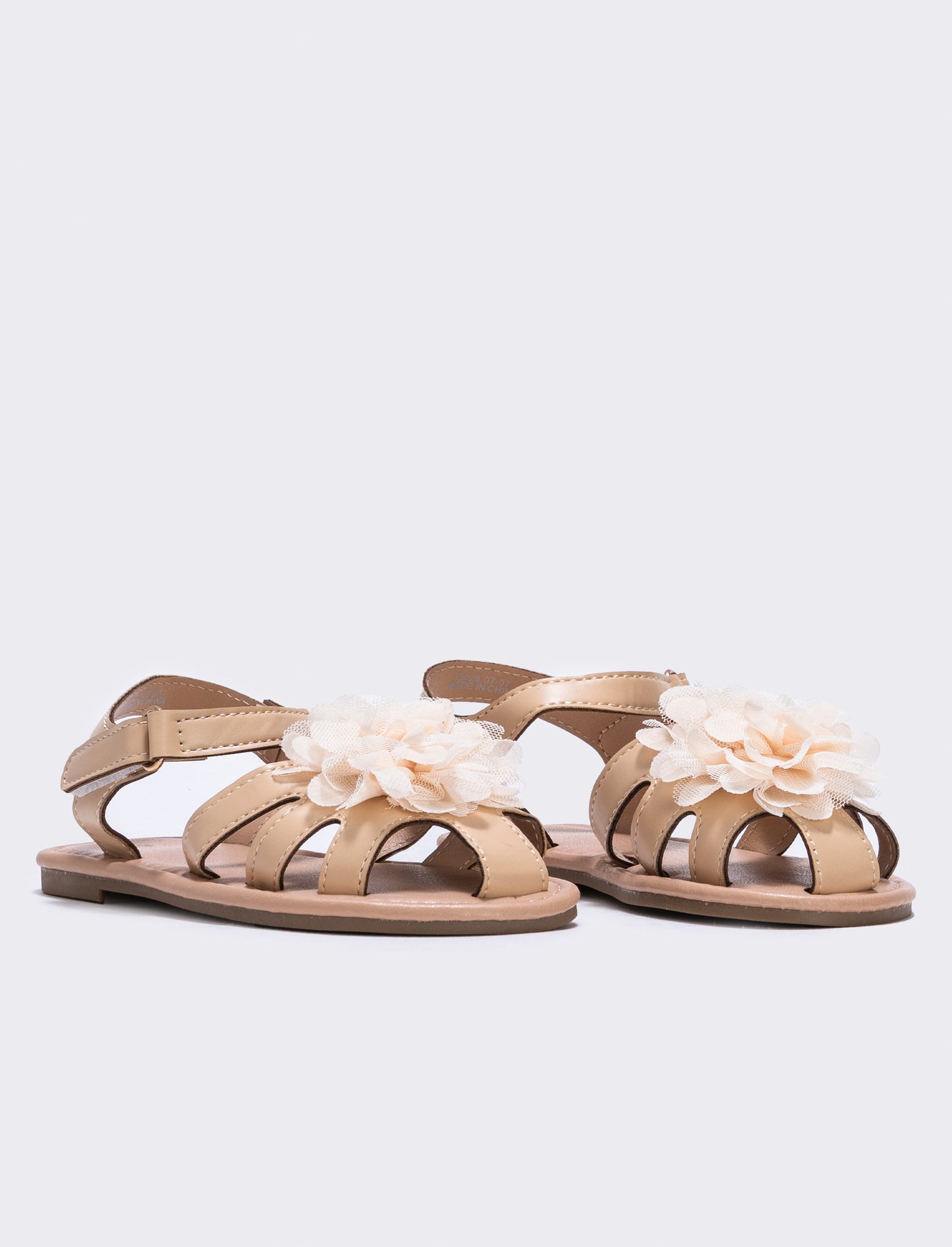 Sandalo beige con fiore in tulle da bambina - Beige