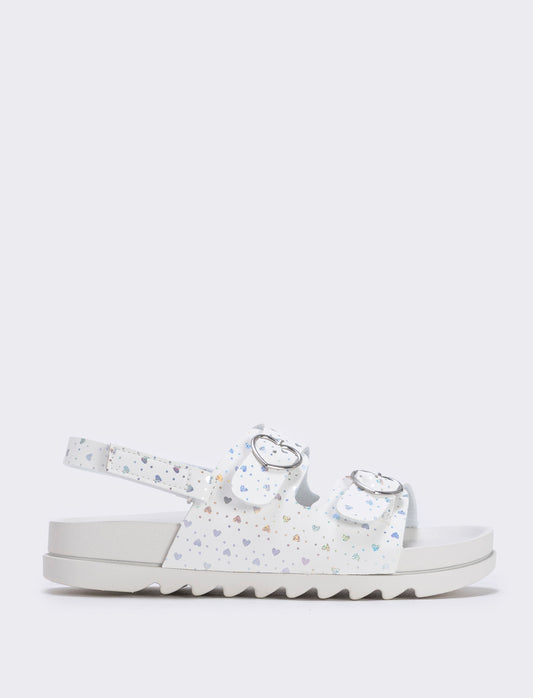 White Sandal with Heart Buckles for Girls - White