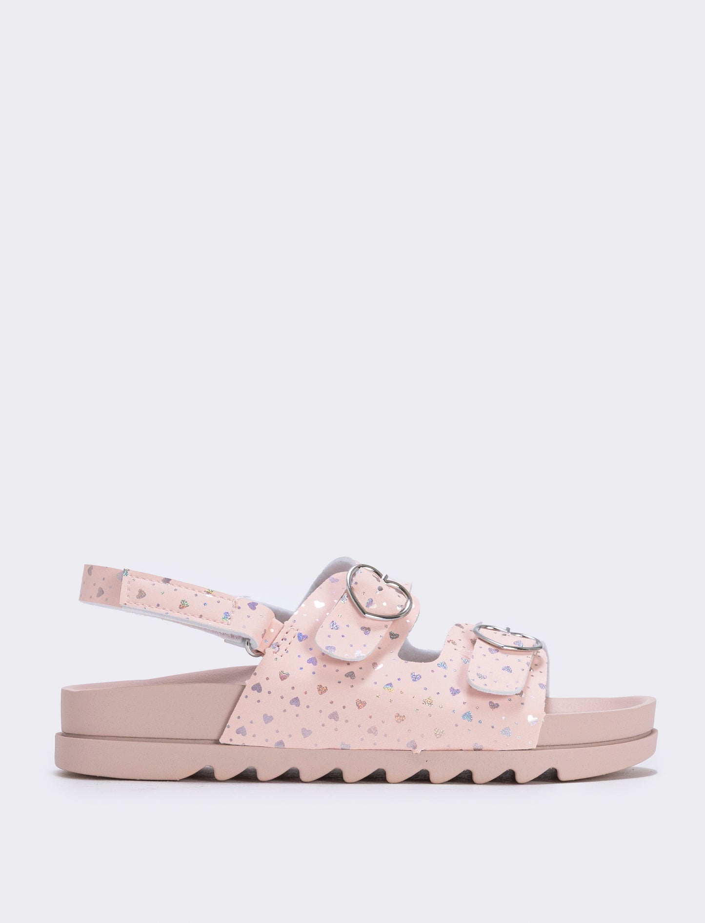 Sandalo con fibbie a cuore da bambina. - Cipria