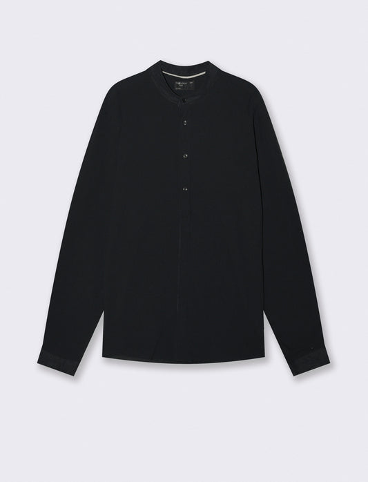 Camicia coreana effetto crepe in cotone - Nero