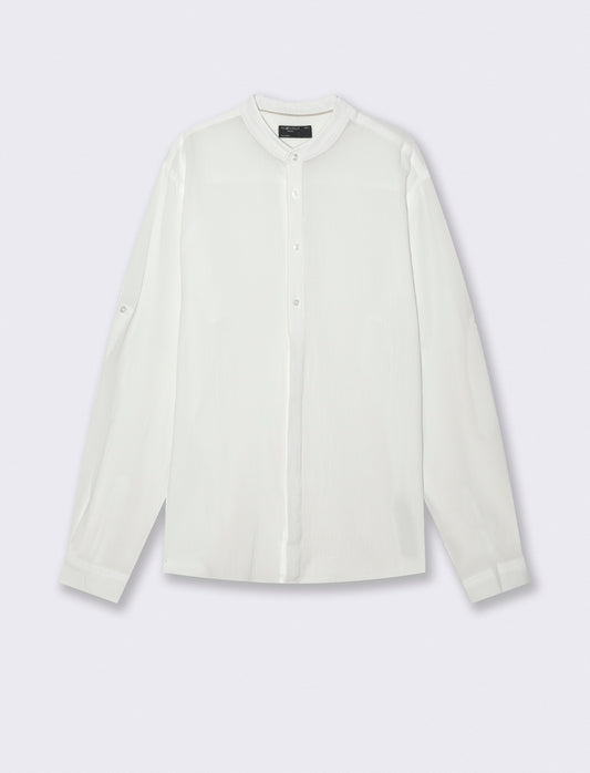 Camicia coreana effetto crepe in cotone - Bianco