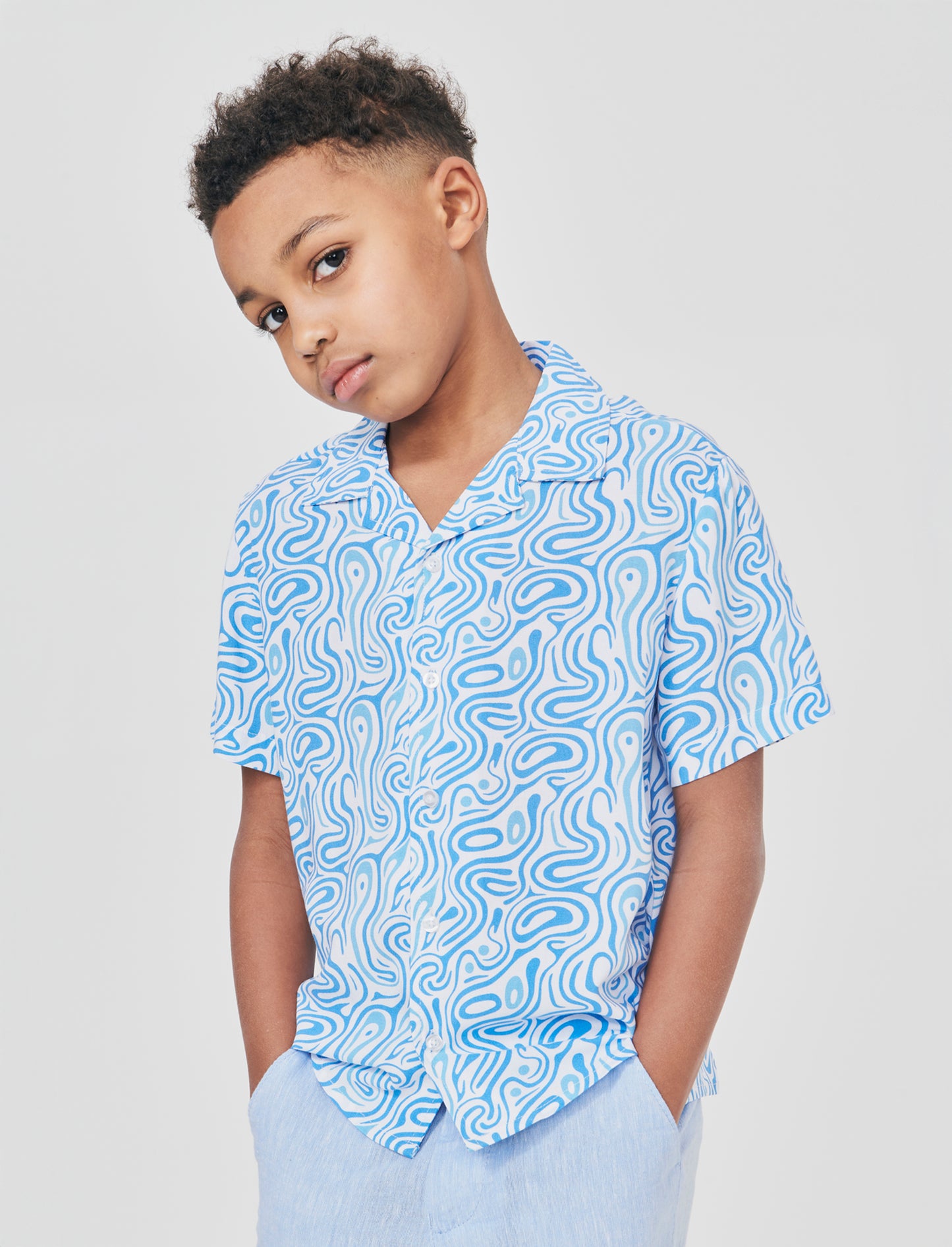 Camicia stampata in viscosa per l'estate - Azzurro