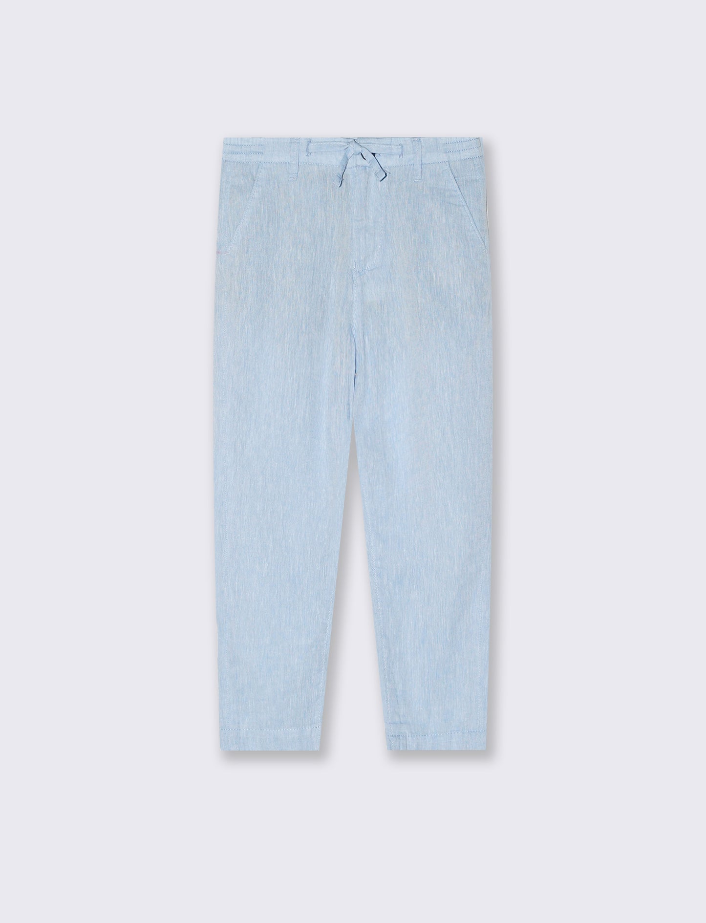 Pantaloni in lino con elastico e lacci - Celeste