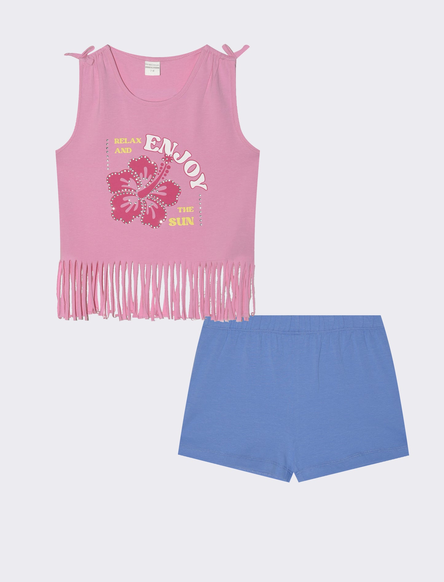 Cotton stretch crop top with fringes - Pink