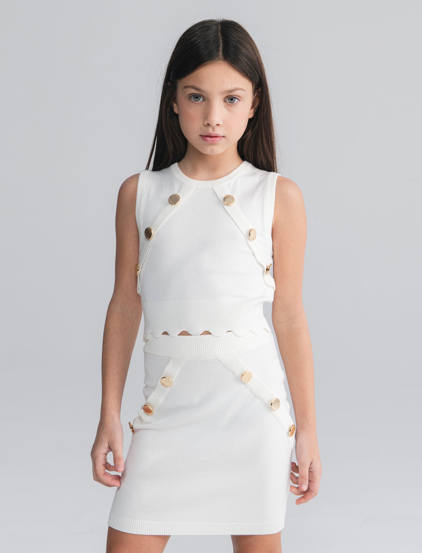 Gonna in maglia con bottoni decorativi - Bianco latte
