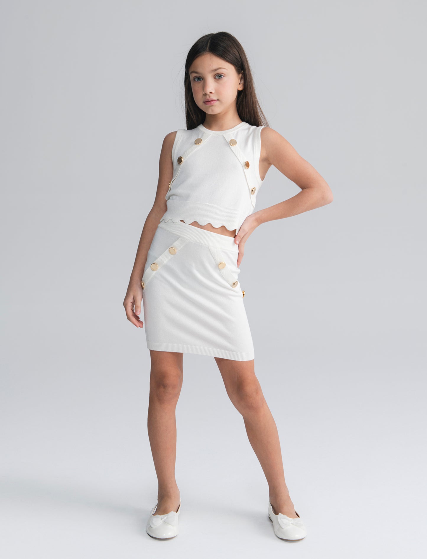 Gonna in maglia con bottoni decorativi - Bianco latte