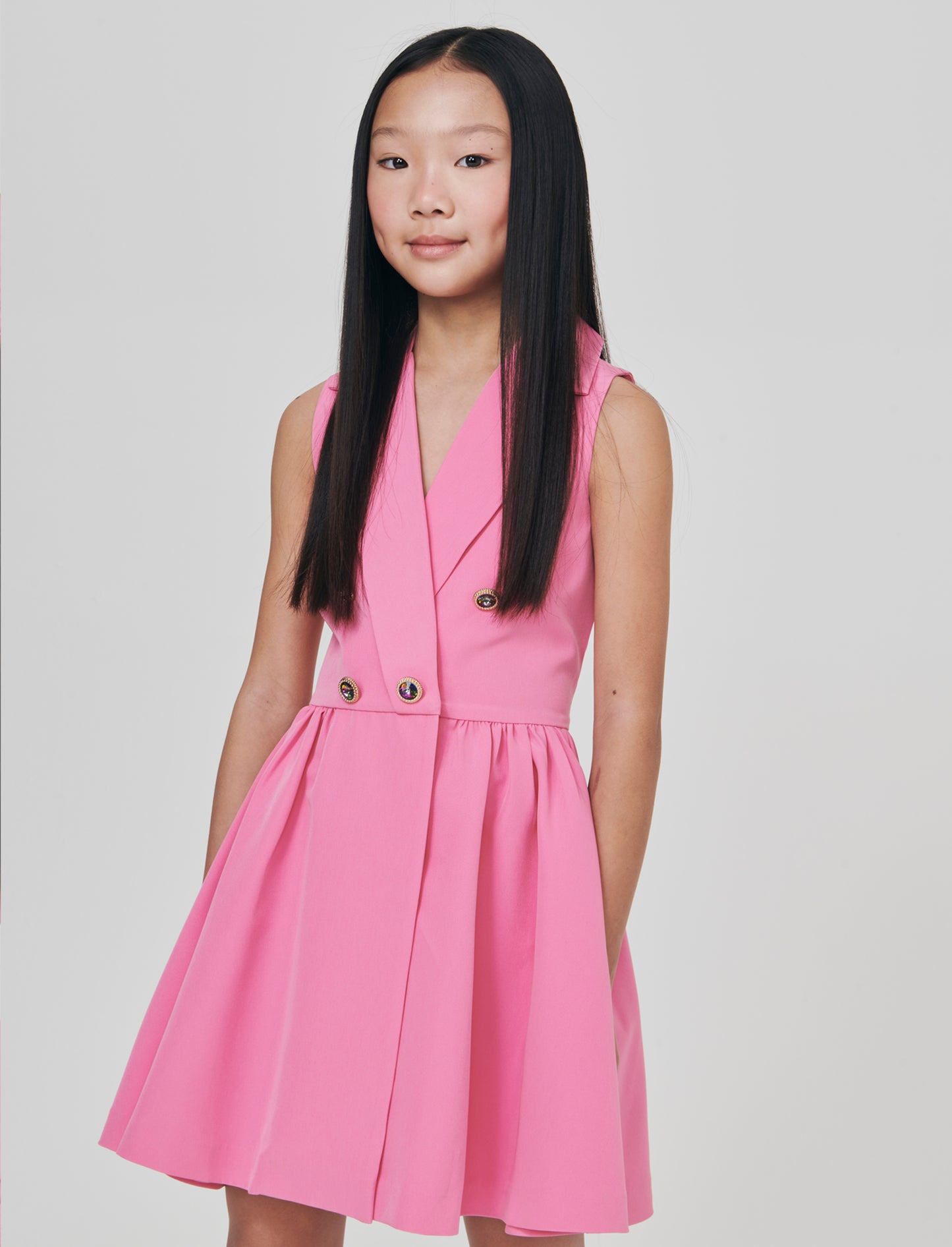 Abito gilet elegante con bottoni gioiello - Rosa