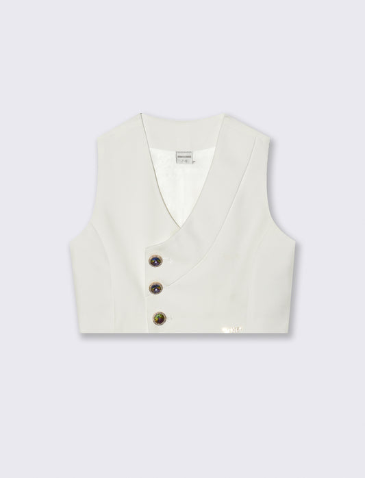 Gilet elegante con bottoni gioiello. - Bianco latte