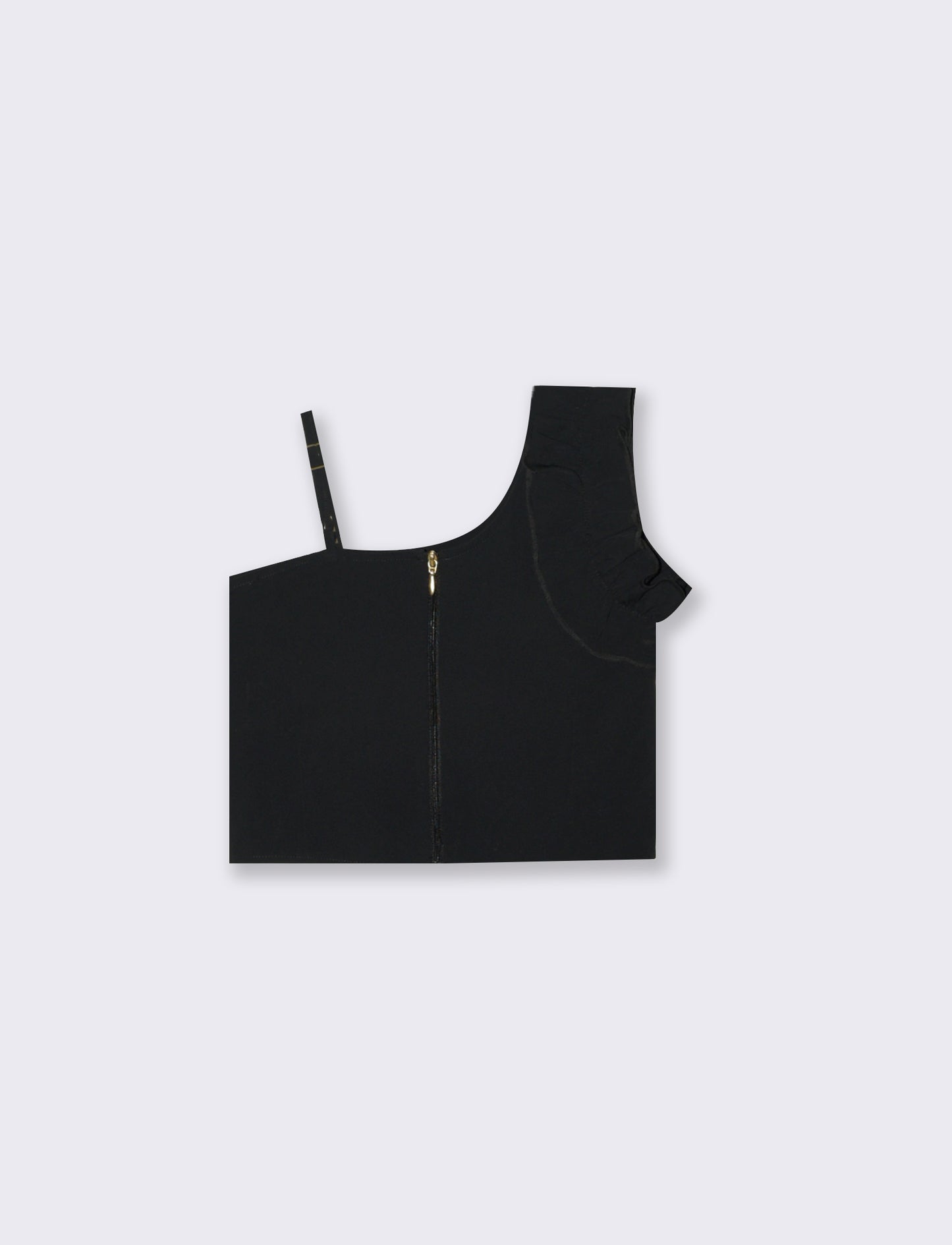 Top cropped monospalla elegante con rouches - Nero
