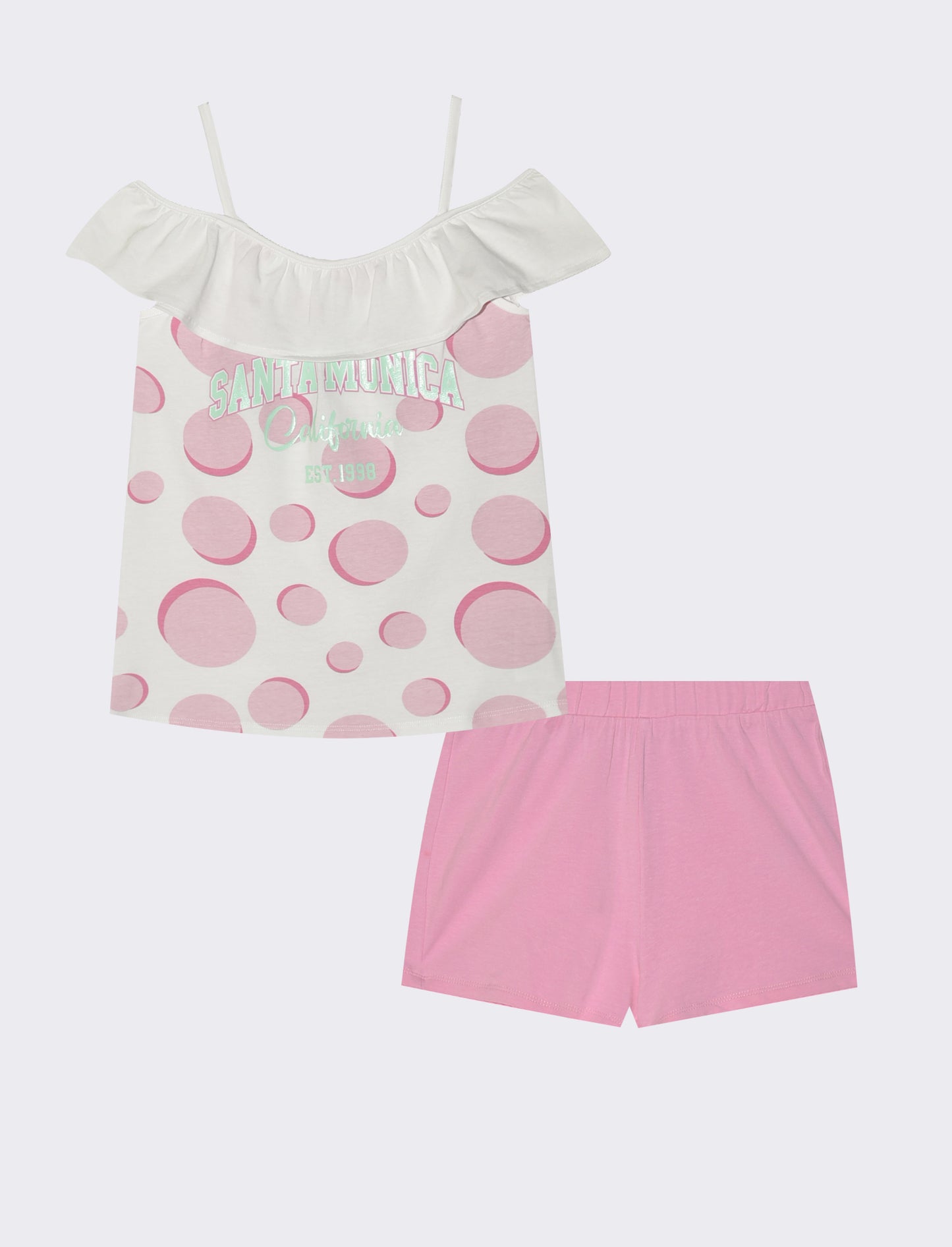 Completino cotone elastico con rouches - Rosa