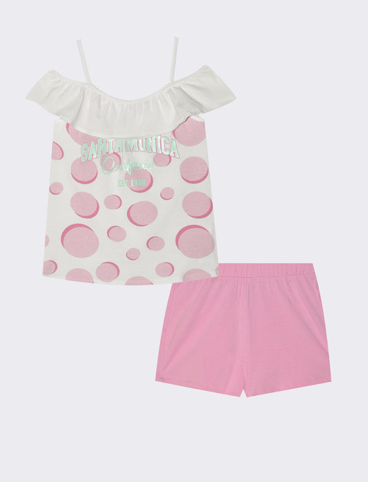 Completino cotone elastico con rouches - Rosa