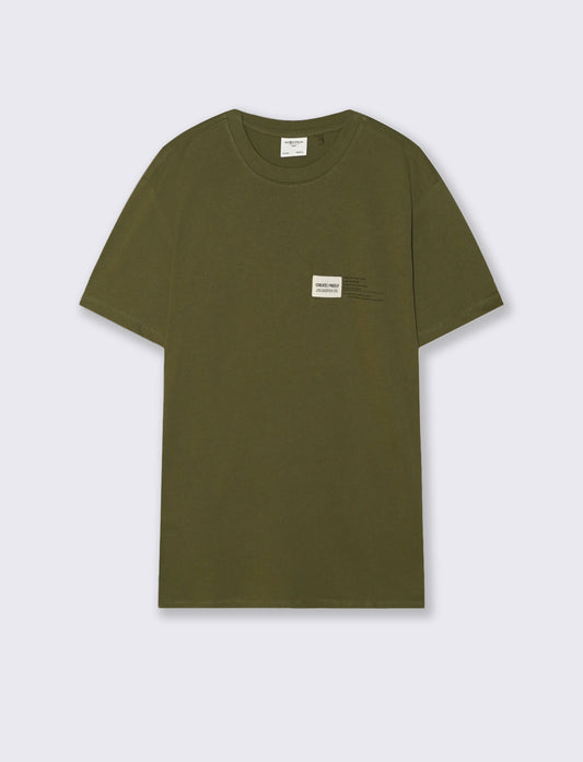 T-shirt cotone premium con patch e stampa - Verde oliva