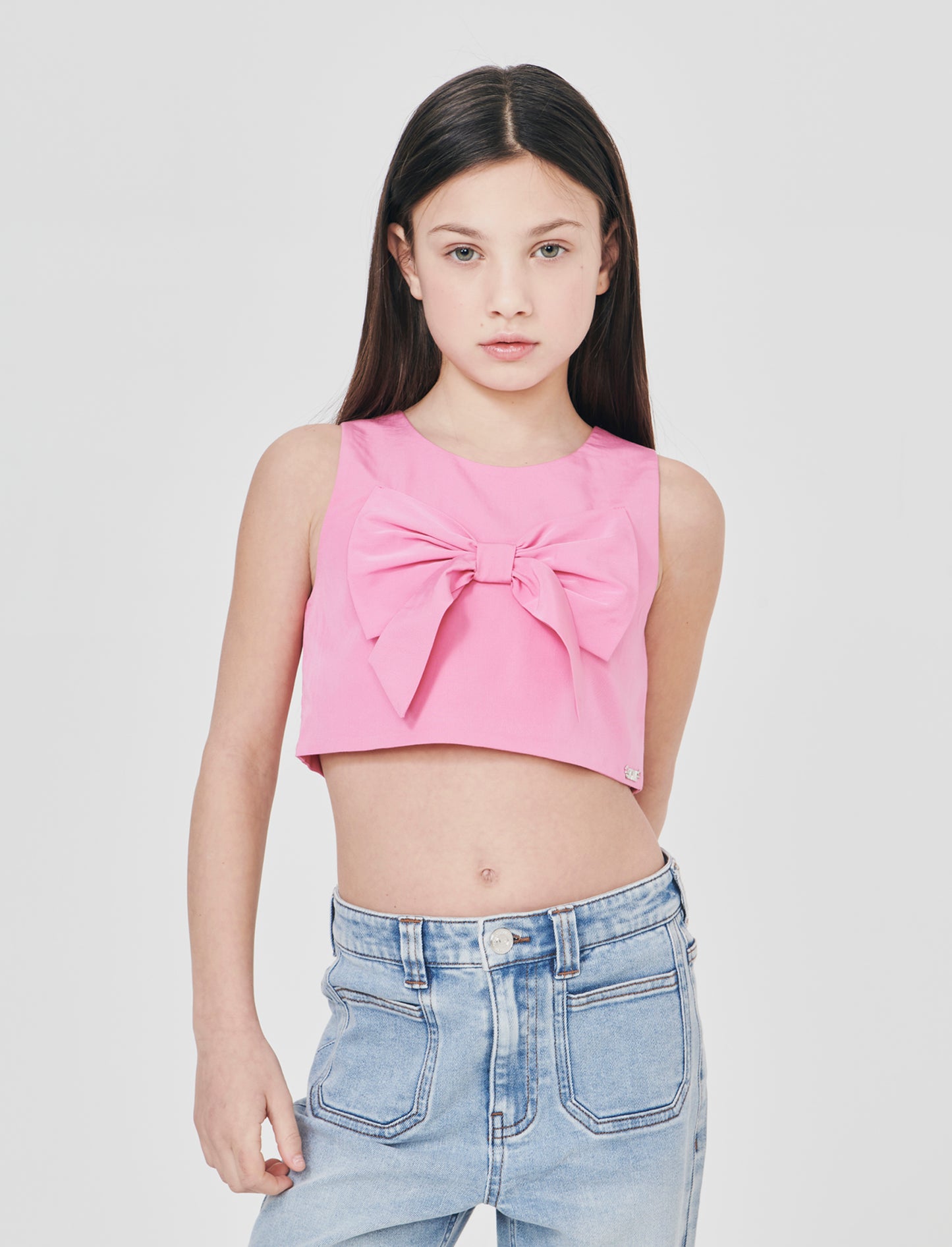 Top elegante in cotone con fiocco decorativo - Rosa