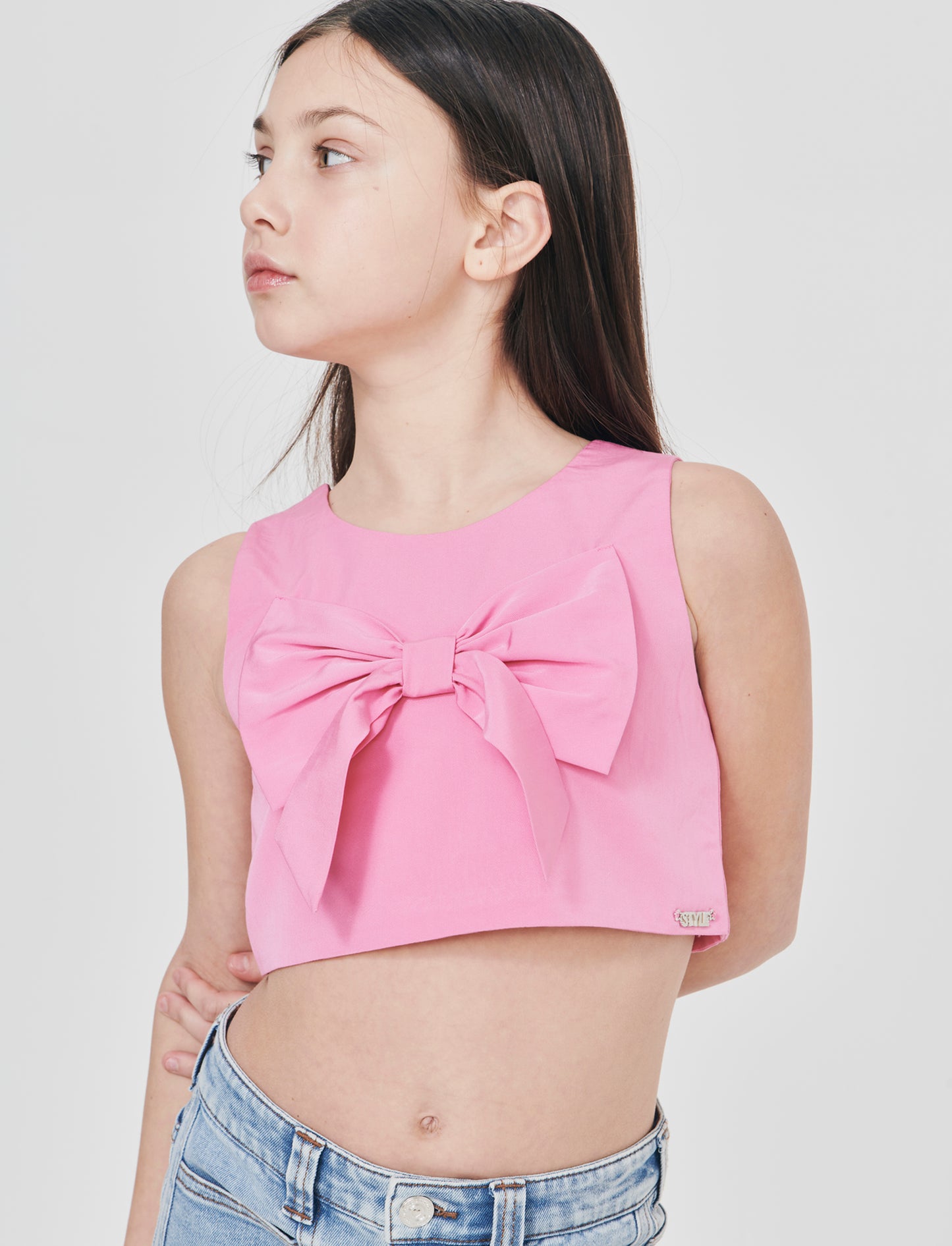 Top elegante in cotone con fiocco decorativo - Rosa