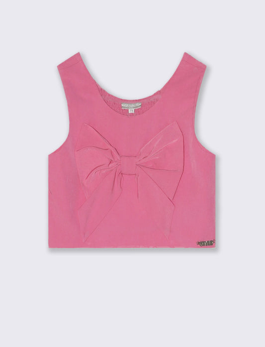 Top elegante in cotone con fiocco decorativo - Rosa