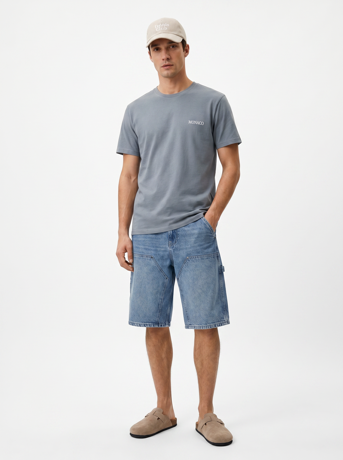 T-Shirt Piquet Effetto Melange Girocollo - Celeste