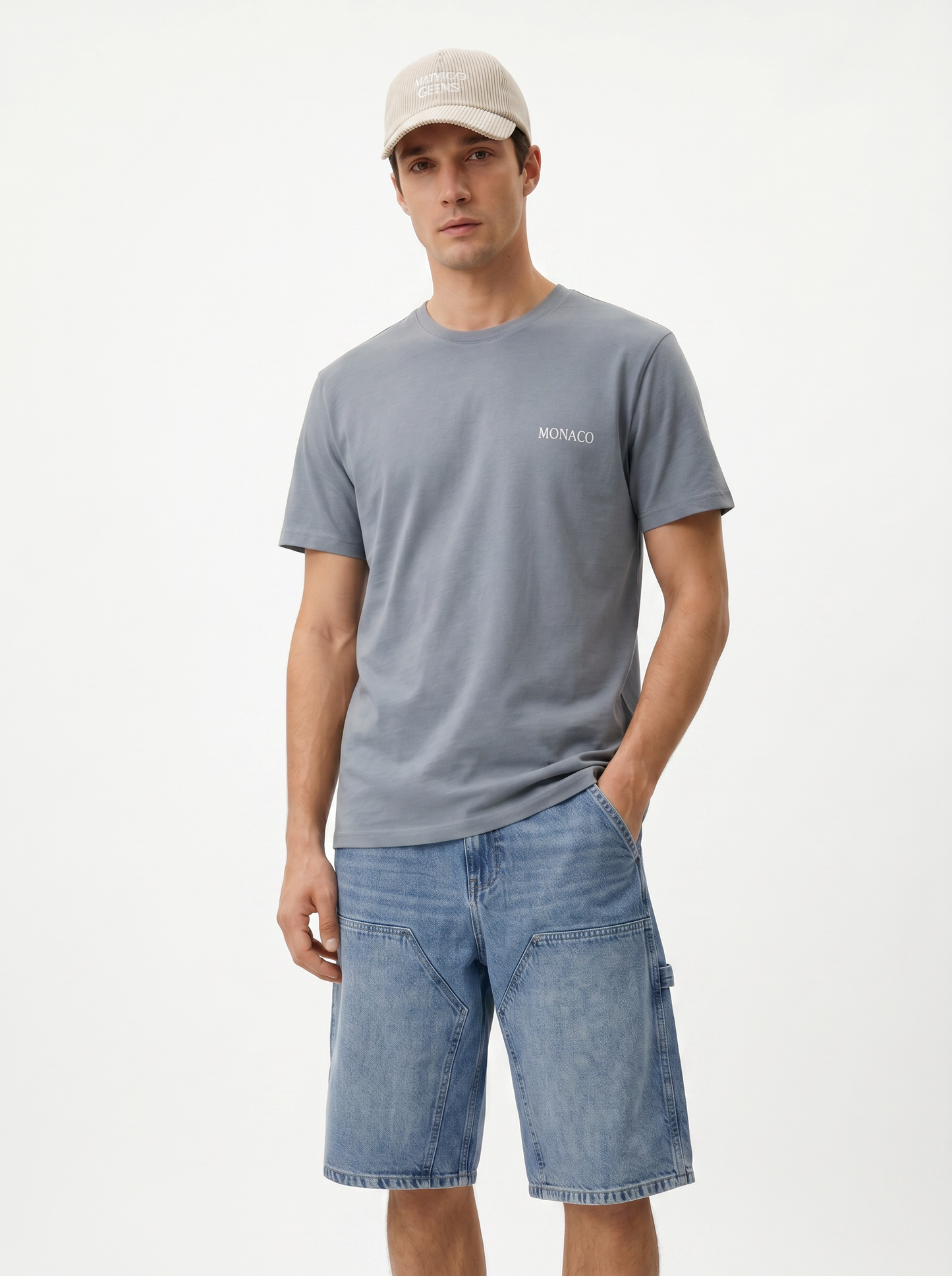 T-Shirt Piquet Effetto Melange Girocollo - Celeste