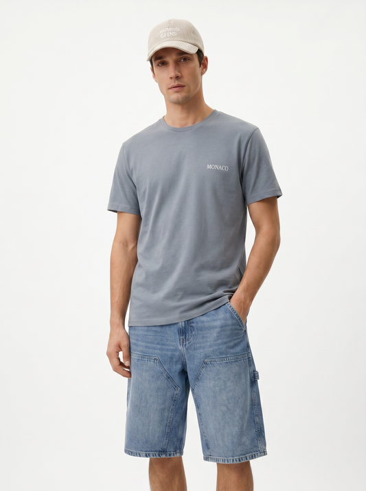 T-Shirt Piquet Effetto Melange Girocollo - Celeste