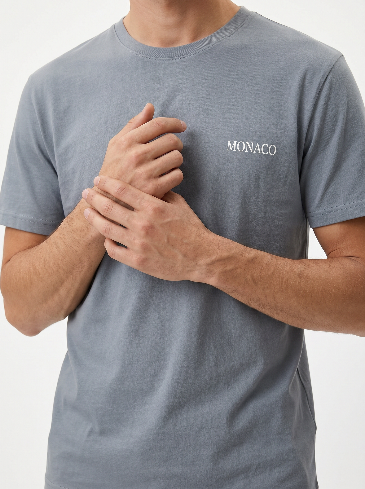 T-Shirt Piquet Effetto Melange Girocollo - Celeste