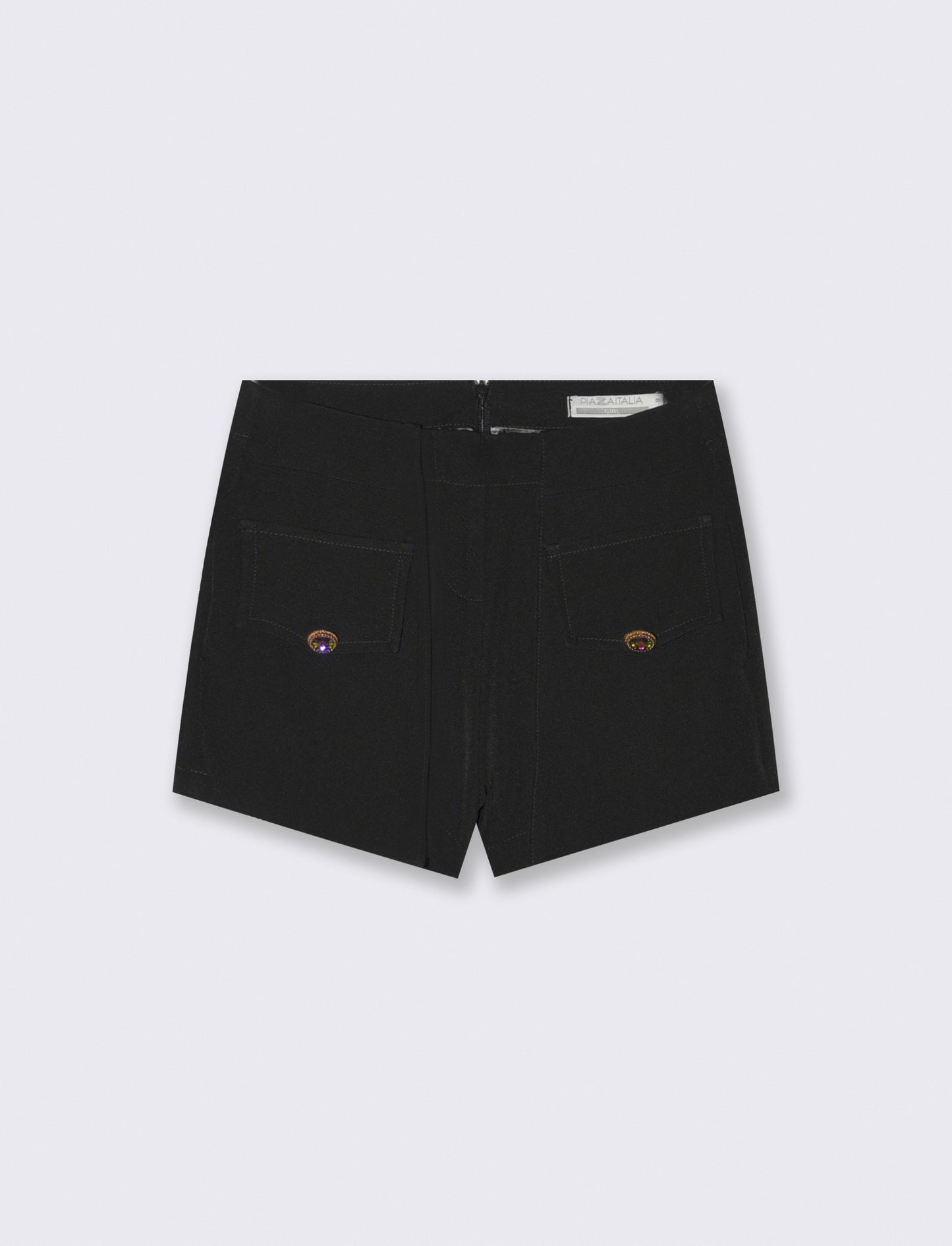 Elegant shorts with jewel buttons and panels - Black