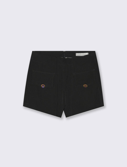 Short elegante con bottoni gioiello e pannelli - Nero