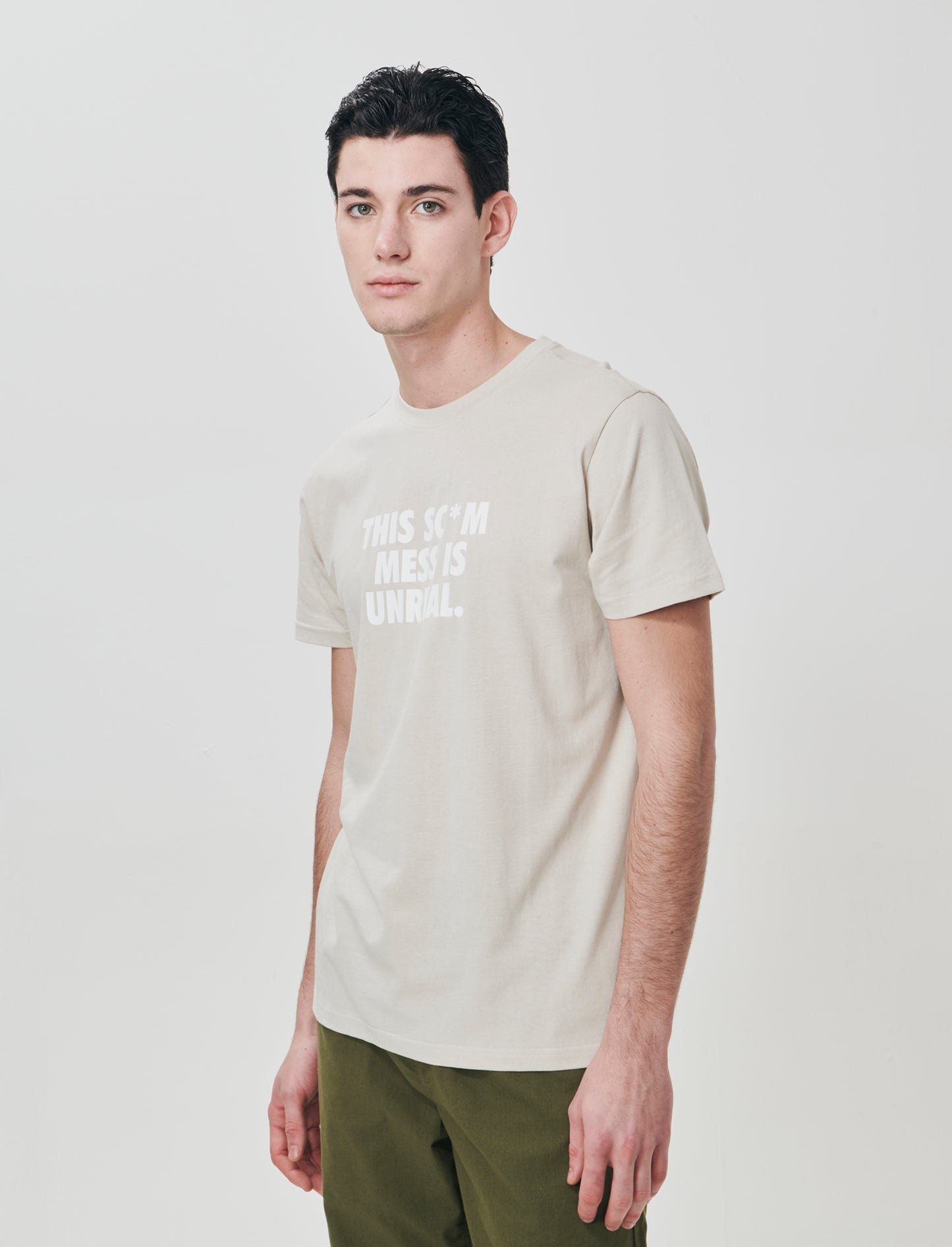 T-shirt cotone girocollo stampa contrasto - Grigio ghiaccio