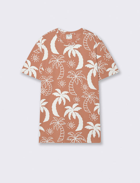 Floral all-over cotton T-shirt - Orange