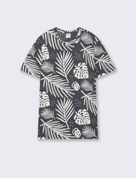 Floral all-over cotton T-shirt - Blue