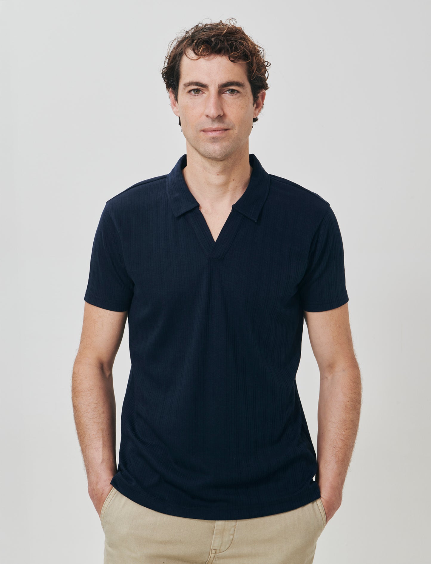 Short-sleeve ribbed polo effect - Blue