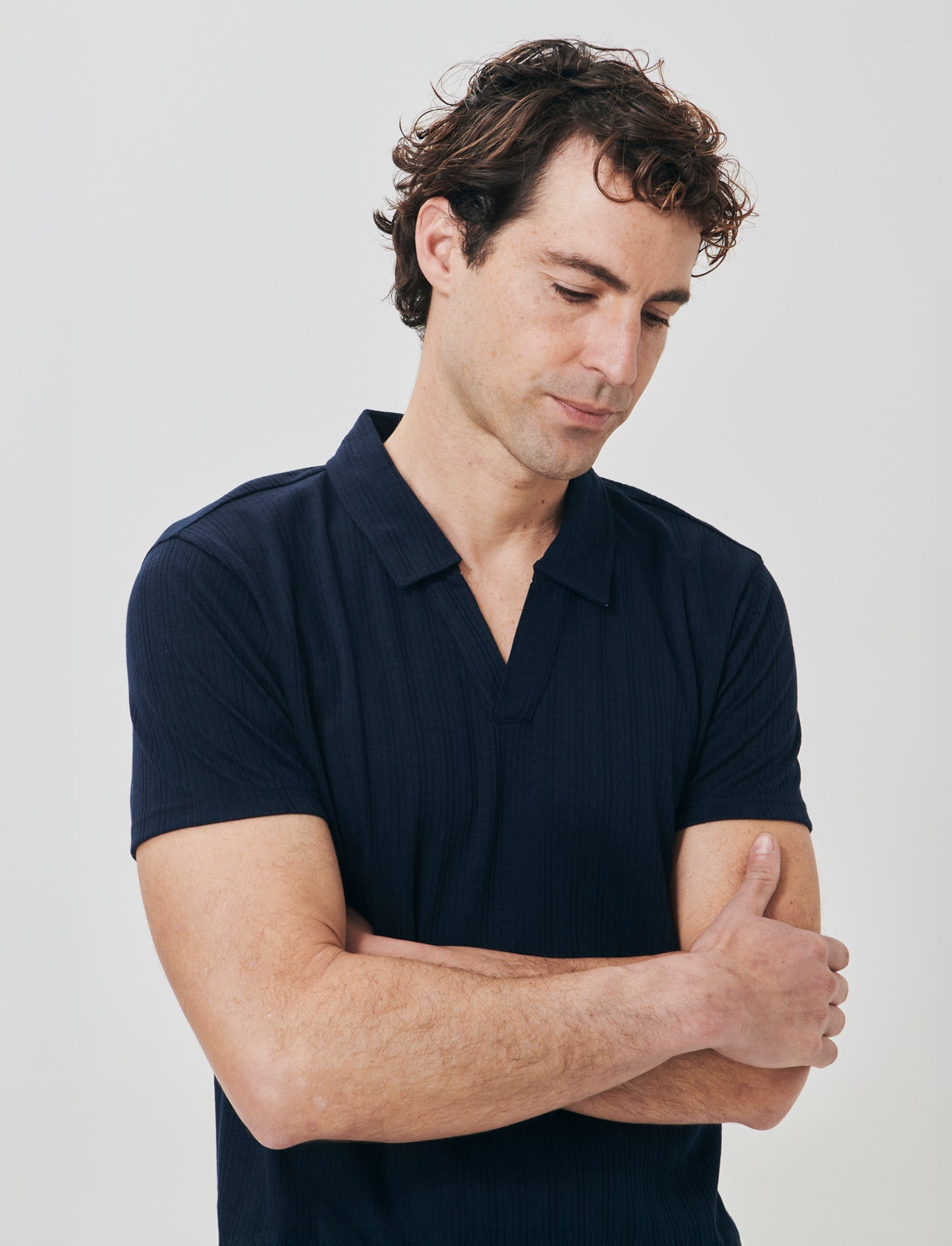 Short-sleeve ribbed polo effect - Blue