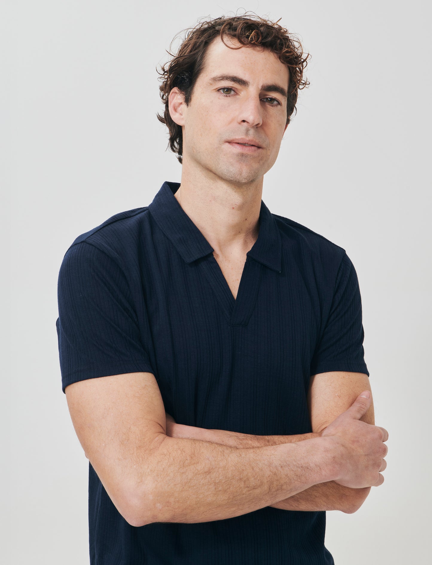 Short-sleeve ribbed polo effect - Blue