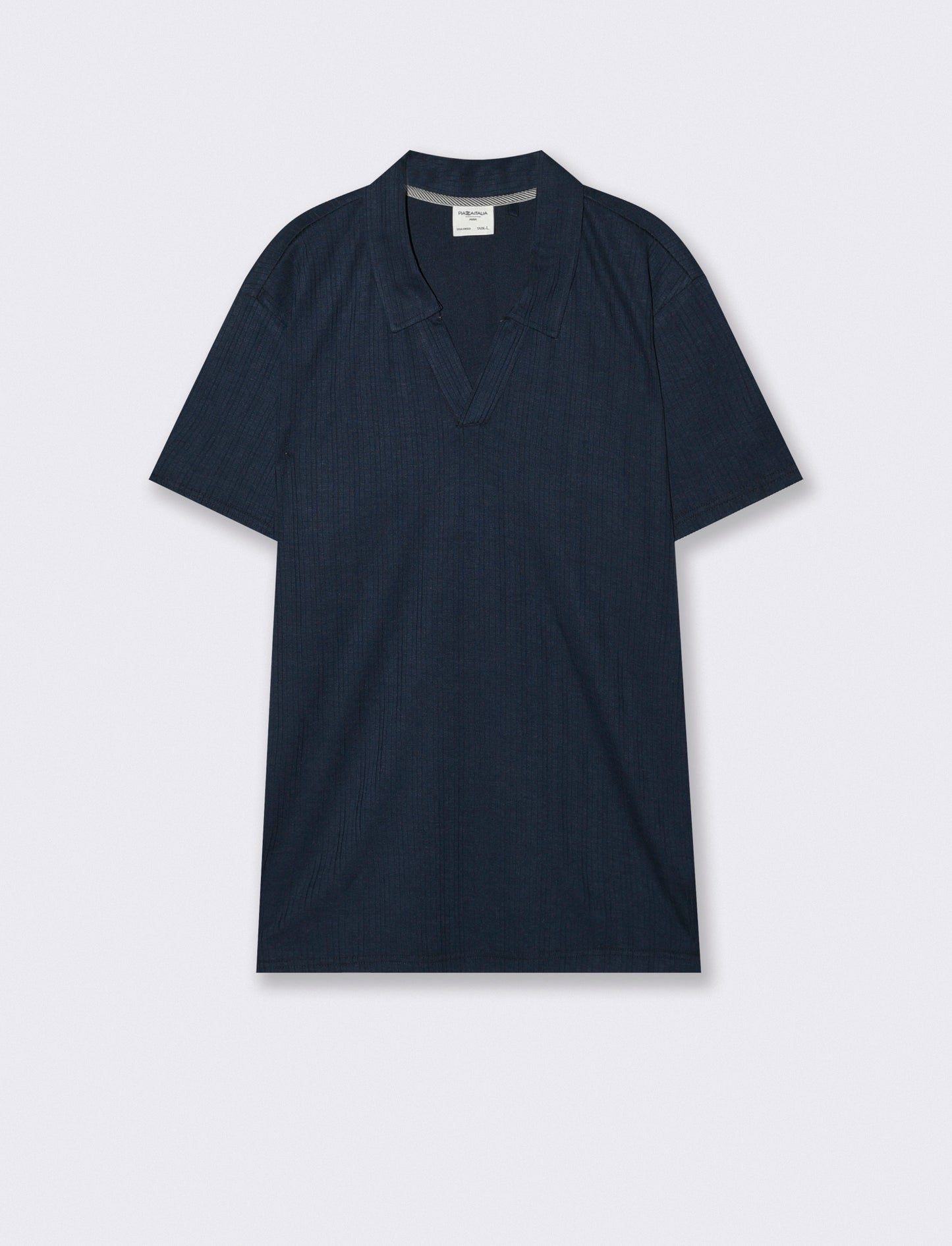 Short-sleeve ribbed polo effect - Blue