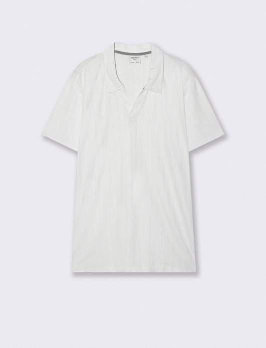 Polo a coste effetto maglia maniche corte - Bianco