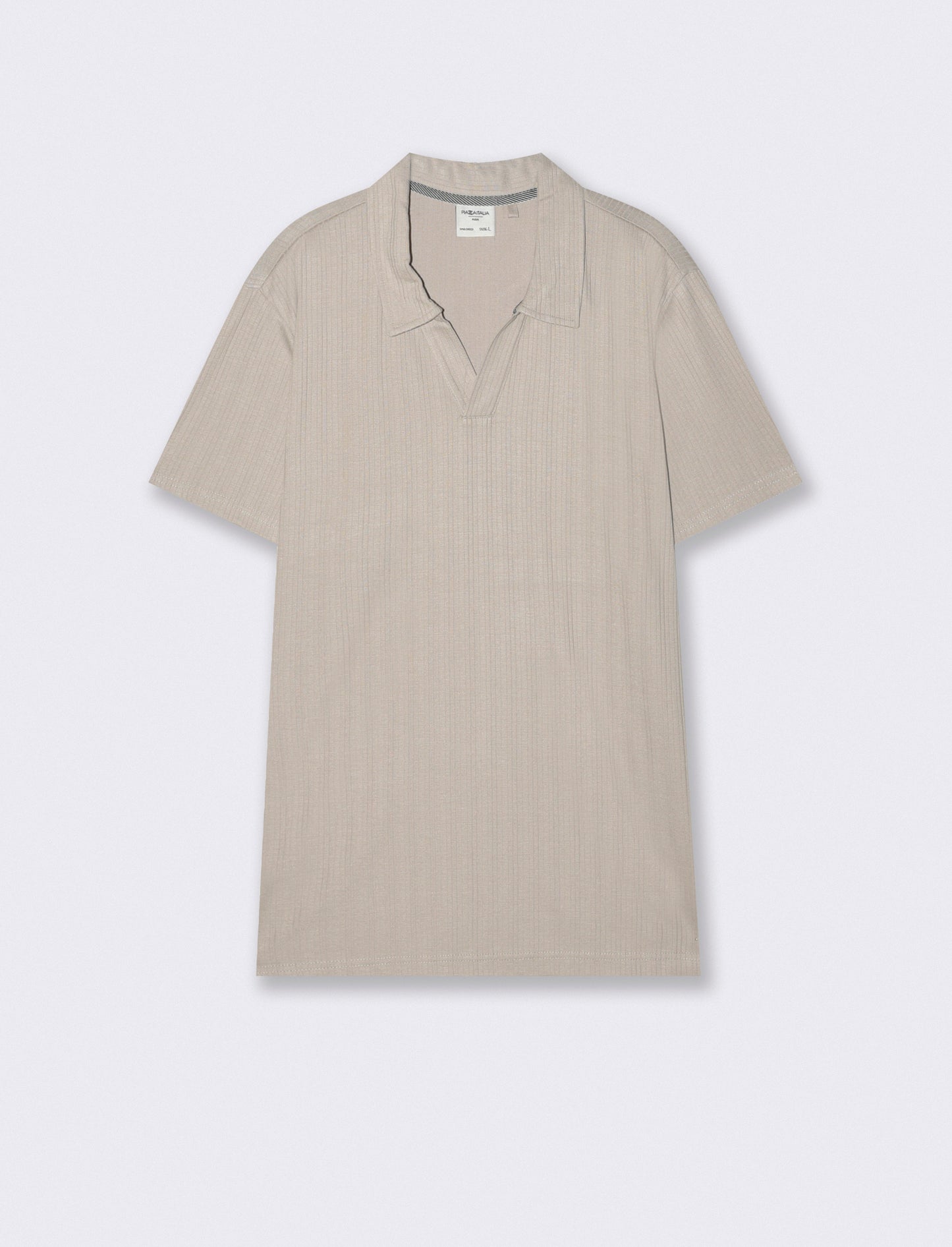 Short-sleeve ribbed polo effect - Beige