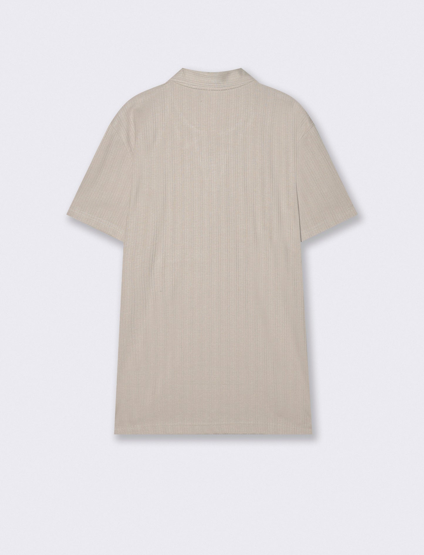 Short-sleeve ribbed polo effect - Beige