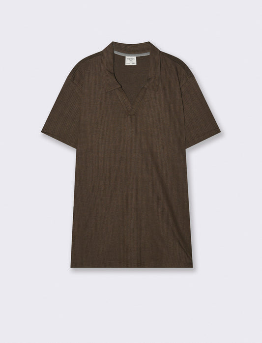 Polo a coste effetto maglia maniche corte - Moro