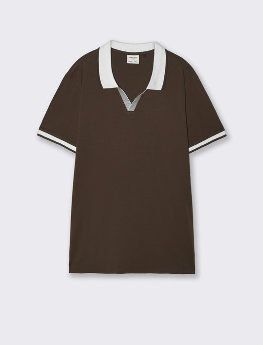 Polo Collo Derby in Cotone Elasticizzato - Moro