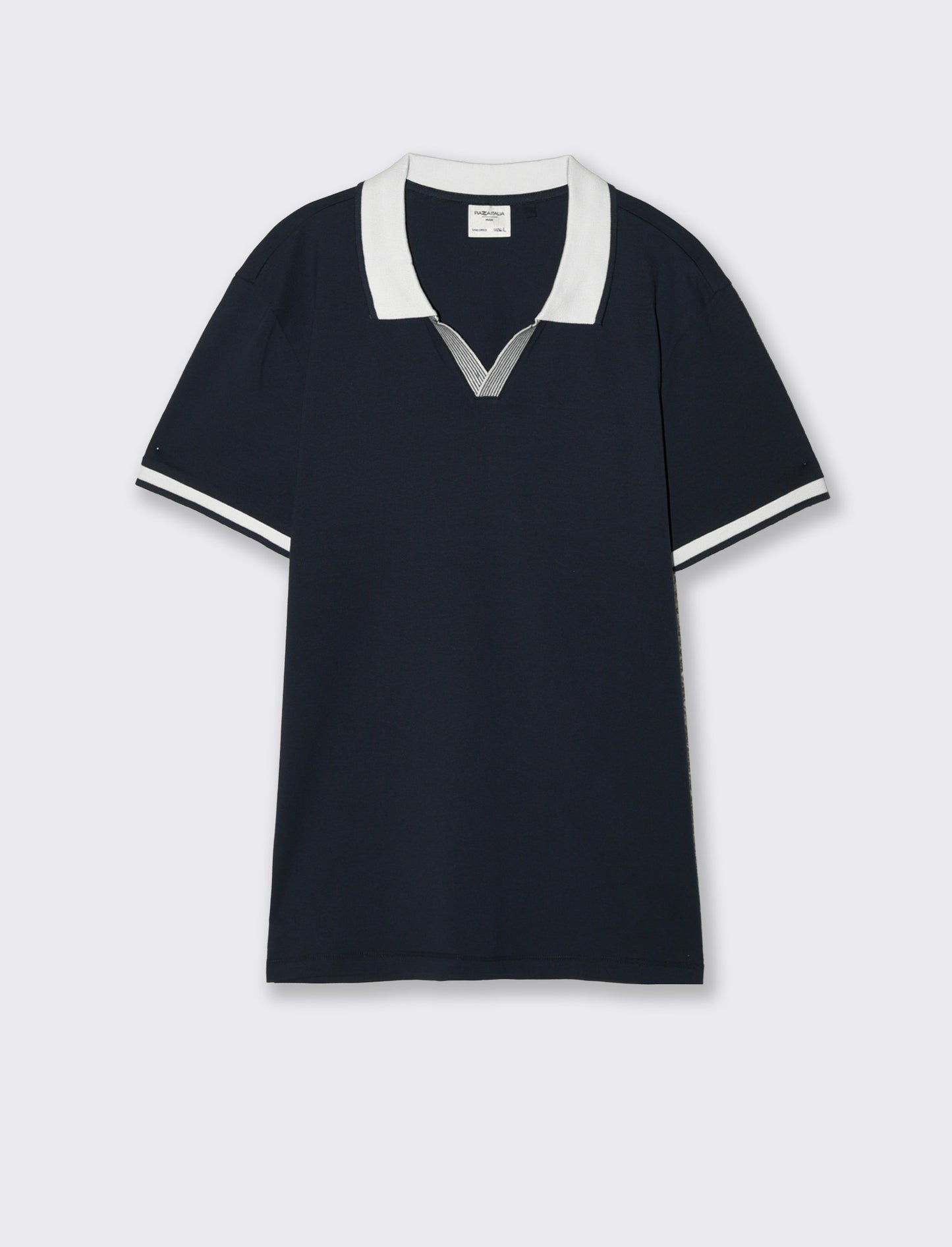 Stretch Cotton Polo Shirt with Derby Collar - Blue